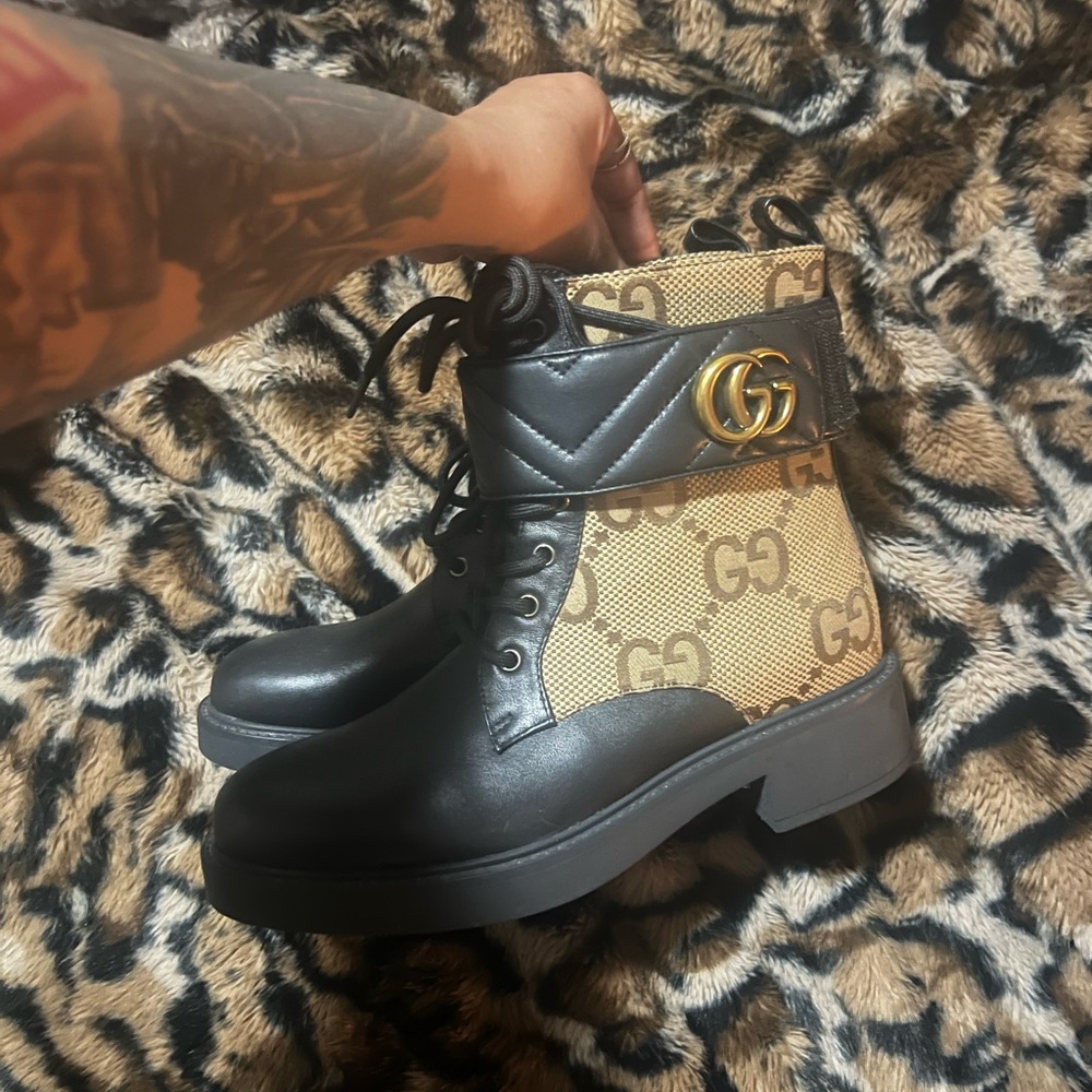 Monogram Stylish Black and Tan Women's Boots